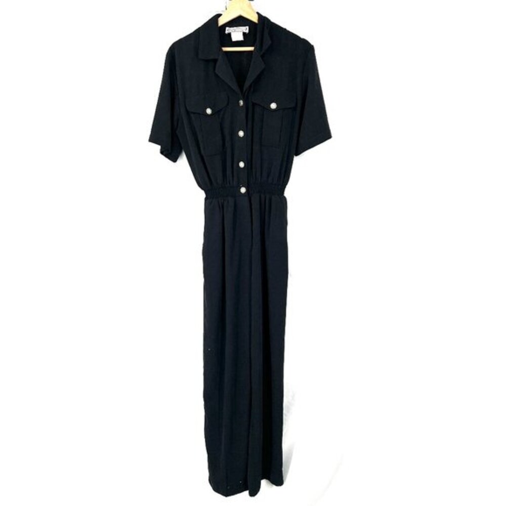 Vintage 90s Saint Germain‎ Paris boiler suit jumpsuit short sleeve black S